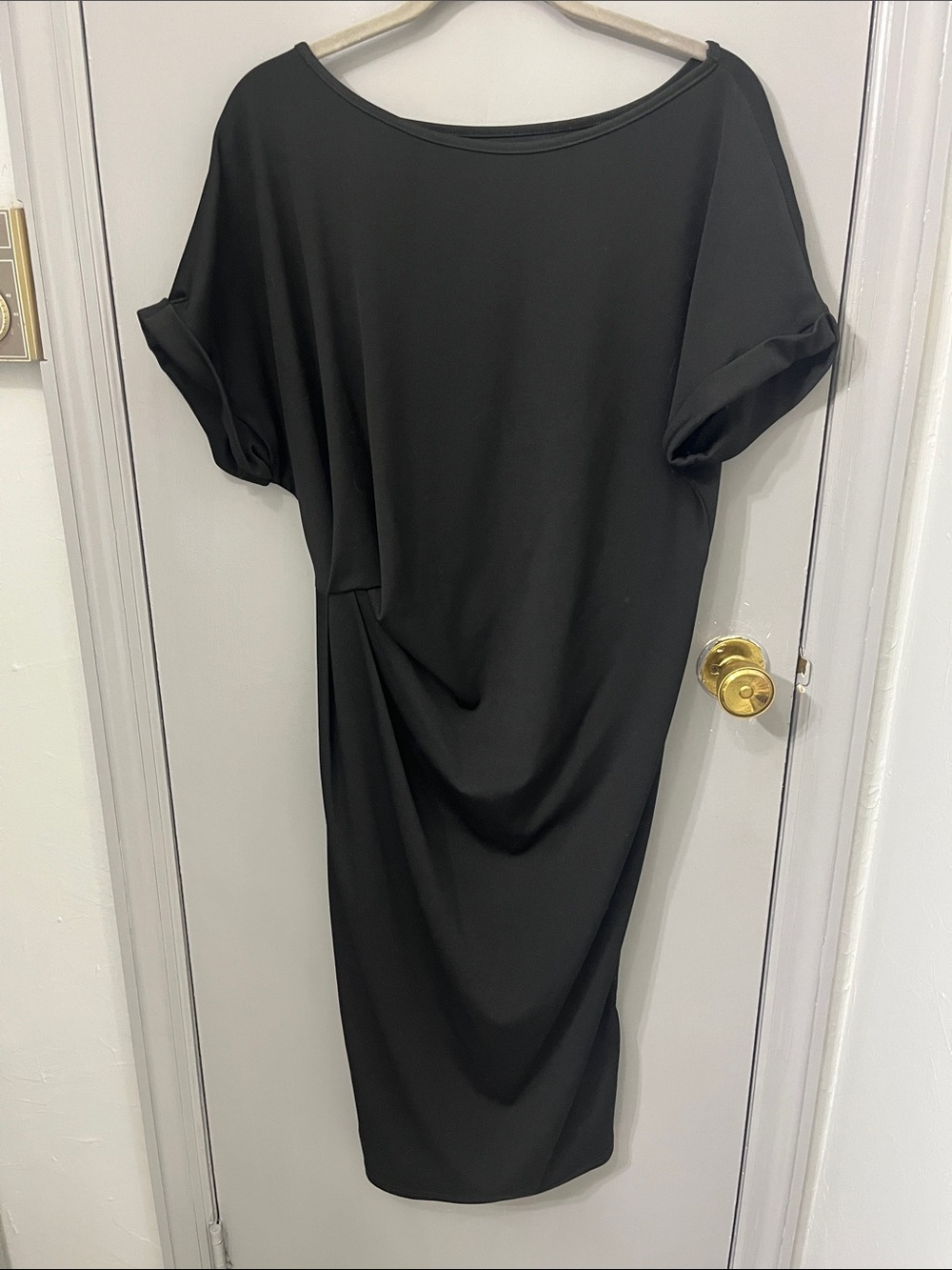 SHEIN Black Short-Sleeve Draped Midi Dress